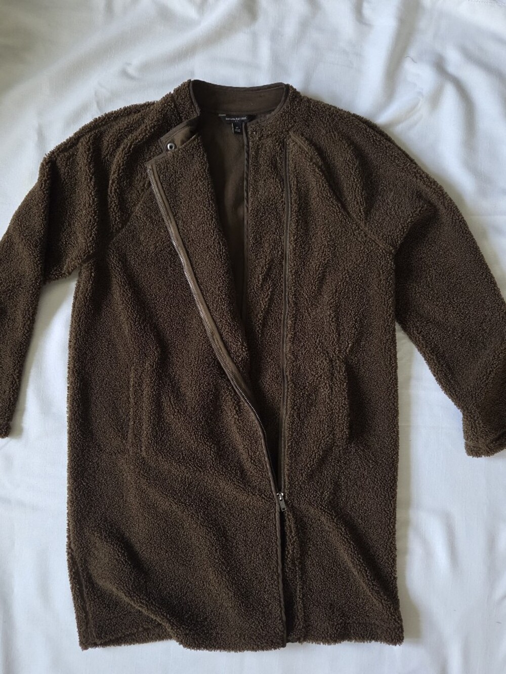 Banana Republic Brown Sherpa Zip-Up 3/4 Length Jacket